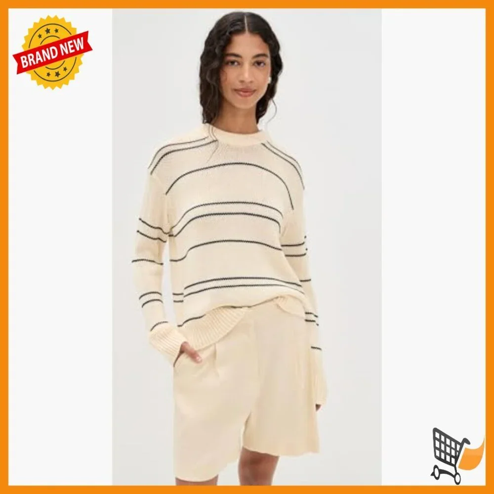 Long Sleeve Wool Blend Pullover Sweater Crew Neck Striped Pattern